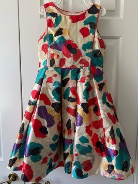 Pippa & Julie Cream Dress with Red, Teal, Purple & Gold Floral Splash